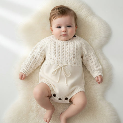 Moonpuff Knitted Hollow Waist Baby Girl Dress