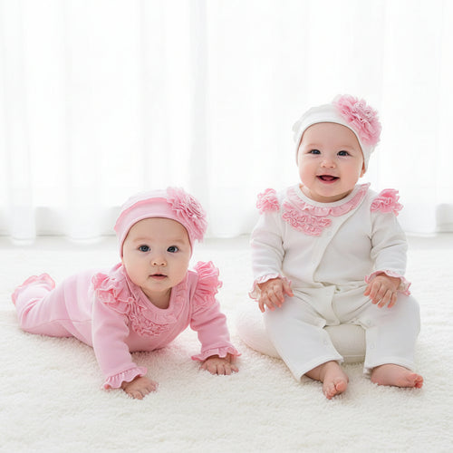 Moonpuff Soft Cotton Baby Romper & Cap Set