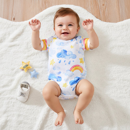 Moonpuff Cloud Print Short-Sleeve Jumpsuit