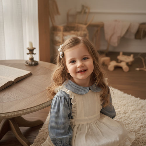 Moonpuff Cotton Plaid Long-Sleeve Baby Girl Romper