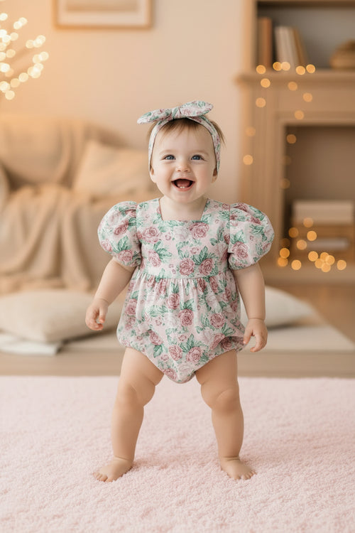 Moonpuff Rose Romper & Hairband Set